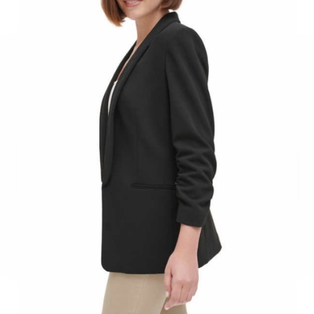 NEW DKNY Black Blazer 3/4 Shirred Sleeve | Shawl Collar | Work / Office - Picture 3 of 3